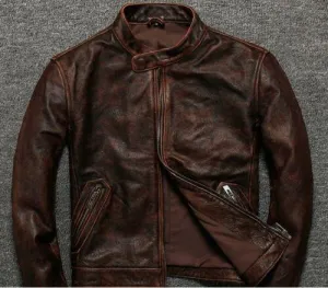 New Men's British A-flyer Dark Brown Cafe Racer Leather Jacket